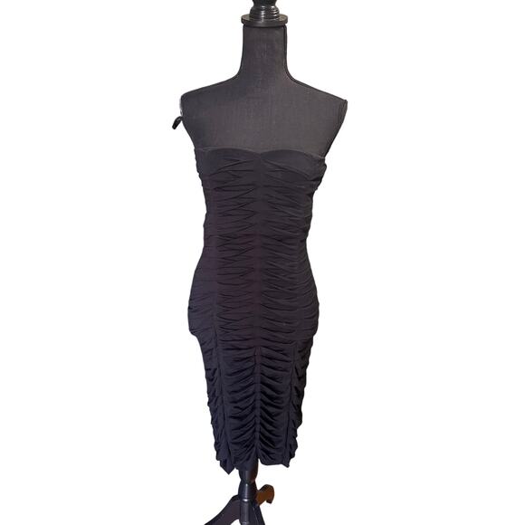 BEBE Black Ruched Strapless Bodycon Dress – Party & Night Out - Picture 1 of 6